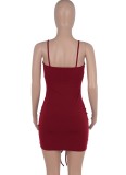 Summer Sexy Burgunry Cut Out Ruched Strap Bodycon Dress