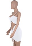 Summer Sexy White Cut Out Ruched Strap Bodycon Dress
