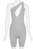 Summer Sexy Grey Cut Out One Shoulder Basic Rompers