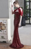 Summer Formal Red Sequins Patch Mermaid Evening Dress