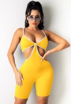 Sommer Gelb Sexy Bodycon Strampler mit ausgeschnittenen Trägern