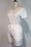 Summer Casual White V-Neck Shirt and Shorts Tracksuit