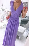 Summer Casual Purple Wrap Sleeveless Chiffon Long Maxi Dress