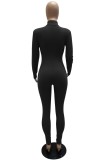 Autumn Black Zipper Long Sleeve Basic Bodycon Jumpsuit