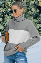 Autumn Color Block Turtleneck Regular Long Sleeve Sweater