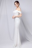 Summer Formal White Sequins Off Shoulder Mermaid Evening Dress