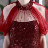 Summer Formal Red Sequins Patch Mermaid Evening Dress