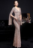 Autumn Occassional Pink Sequin V-Neck Mermaid Evening Dress