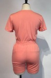 Summer Casual Pink V-Neck Shirt and Shorts Tracksuit