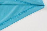 Conjunto de pantalón de campana y top corto con cuello halter fruncido básico de verano azul
