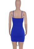 Summer Sexy Blue Cut Out Ruched Strap Bodycon Dress