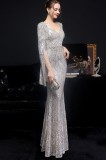 Autumn Occassional Silver Sequin V-Neck Mermaid Evening Dress