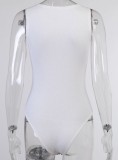Summer White Ribbed Button Up Sleeveless Basic Bodysuit