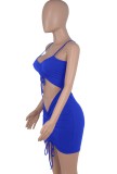 Summer Sexy Blue Cut Out Ruched Strap Bodycon Dress