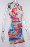 Summer Multicolor Sexy Halter Mini Dress