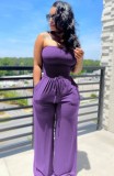 Summer Purple Sexy Fit-and-Flare Strapless Casual Jumpsuit
