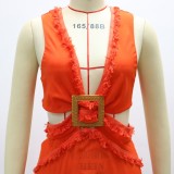 Summer Orange Sexy Cut Out V-Neck Sleeveless Slit Long Dress