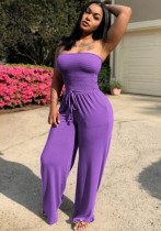 Summer Purple Sexy Fit-and-Flare Strapless Casual Jumpsuit