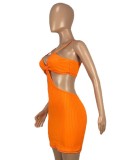 Vestido ajustado con tirantes acanalados y corte sexy de verano Naranja