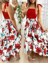 Sommer-Blumenpint-Maxi-Sommerkleid mit geknoteten Trägern