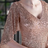 Summer Occassional Formal Gold Sequin Irregular Short Cocktail Dress
