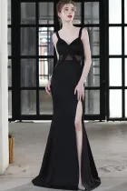 Summer Formal Occassional Strap Slit Mermaid Evening Dress Black