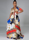 Summer Enthic Print Africa Blouse and Pleated Maxi Skirt Set