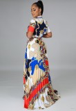 Summer Enthic Print Africa Blouse and Pleated Maxi Skirt Set