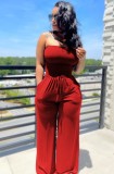 Summer Red Sexy Fit-and-Flare Strapless Casual Jumpsuit