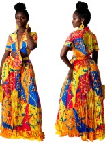 Conjunto de blusa africana con estampado Summer Enthic y falda larga plisada