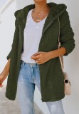 Autumn Polar Fleece Green Hooded Long Zipper Jacket with Pocket