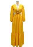 Autumn Yellow Sexy Cut Out V-Neck Sleeveless Slit Long Dress