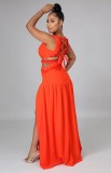 Summer Orange Sexy Cut Out V-Neck Sleeveless Slit Long Dress