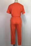 Summer Casual orange O-neck short-sleeve T-shirt and pant set