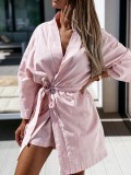 Autumn Pink Holiday Long Sleeve Blouse Dress with Belt