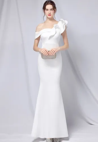 Summer Formal white off shoulder Long Mermaid Evening Dress