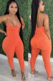 Summer Casual orange straps backless Jumpsuit