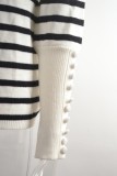 Autumn Casual white O-neck stripe long sleeve swearter