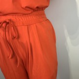 Summer Casual orange O-neck short-sleeve T-shirt and pant set