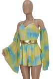 Summer Sexy Colorful Print Halter Playsuit with Flare Sleeve