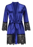 Sexy Blue Satin and Lace Patching Robe Pajama