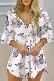 Autumn Casaul Flower Butterfly Printed Long Sleeve Shirt Dress