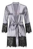 Sexy Gray Satin and Lace Patching Robe Pajama
