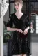 Elegant Black Sequins Surplice Neck Hollow Out Short Sleeve Party Dress
