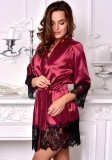 Sexy Red Satin and Lace Patching Robe Pajama