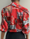 Autumn Casaul Retro Printed Long Sleeve Knotted Shirt