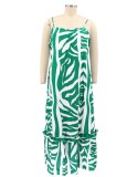 Vestido largo con tirantes estampados en blanco y verde y talla grande