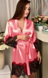 Sexy Pink Satin and Lace Patching Robe Pajama