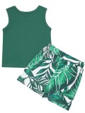 Summer Kids Casual Green Tank Top y Short con estampado de hojas