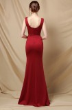 Elegant Beaded Red Side Split Sleeveless Mermaid Evening Dress